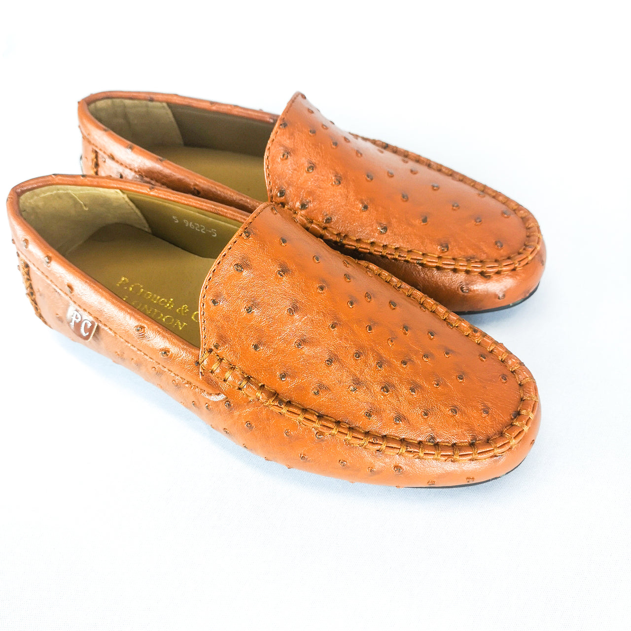 P.Crouch & Co Tan Ostrich Carvella Mocassin