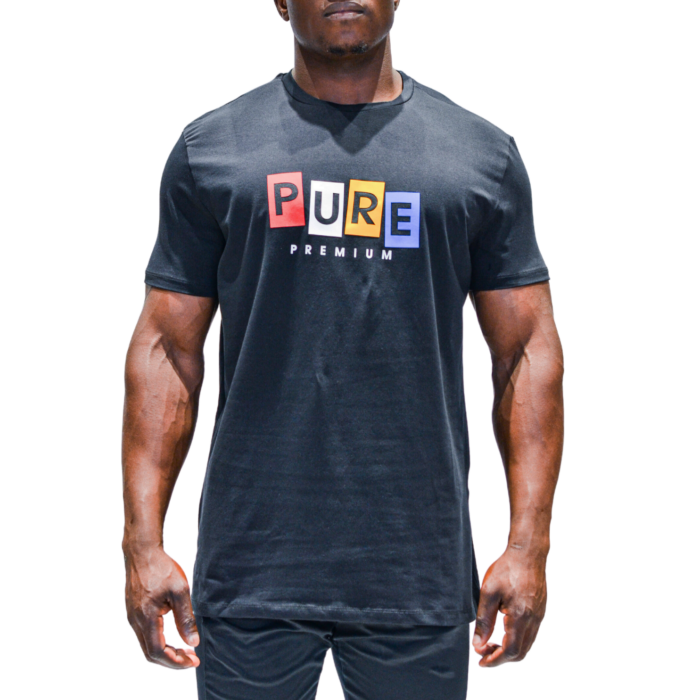 PURE PREMIUM LOGO BLOCK LETTER  T Shirt Black