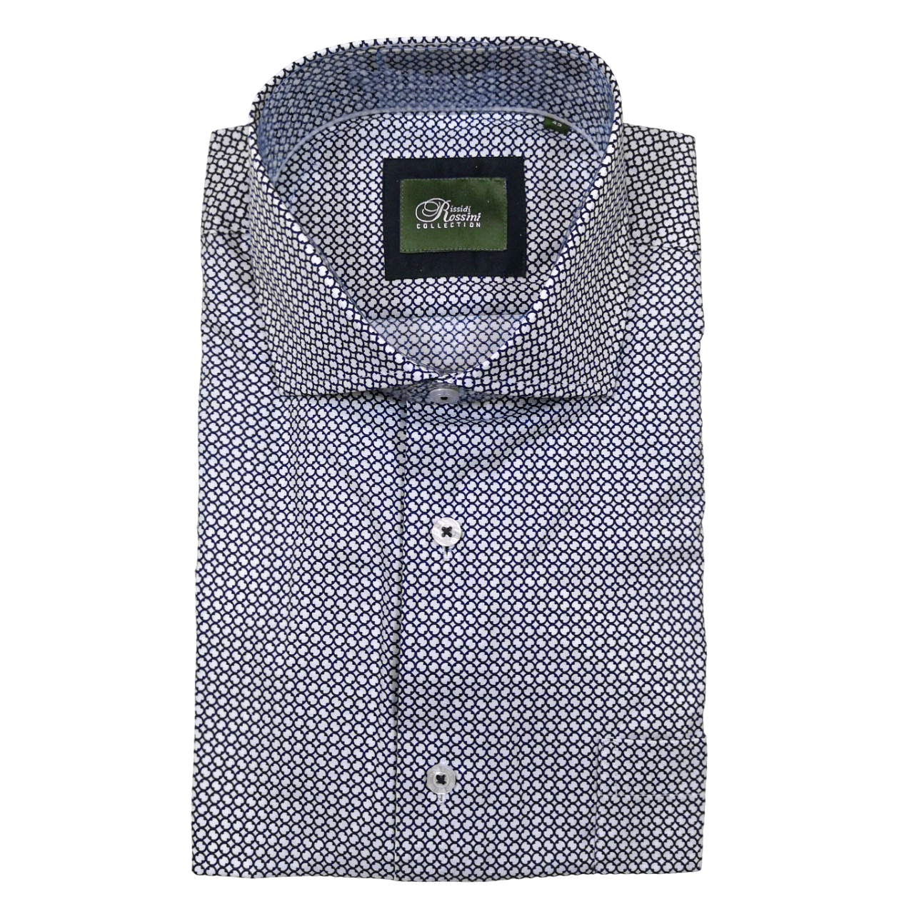 Rossini Navy Blue White Pattern LS Shirt