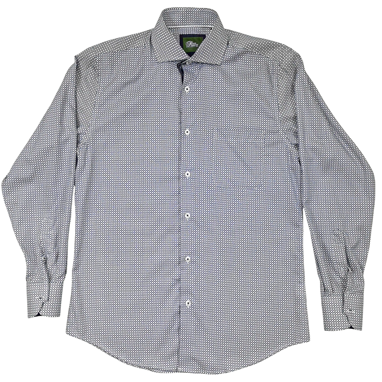 Rossini Navy Blue White Pattern LS Shirt