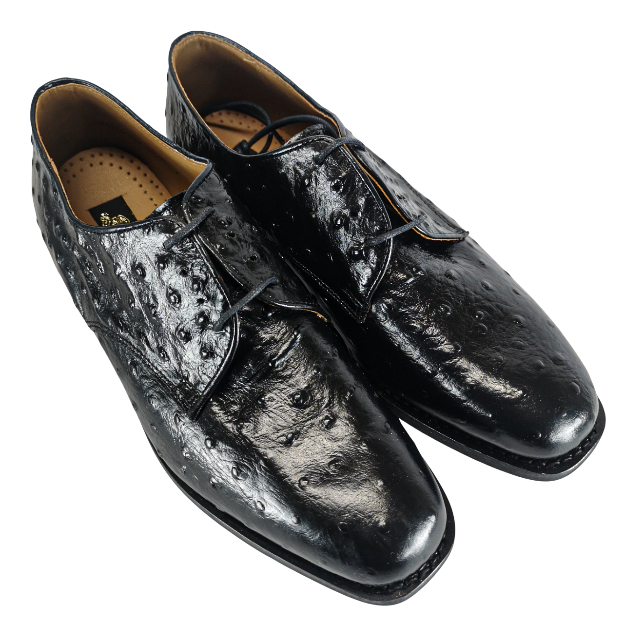 BISHOP Black Leather Ostrich Shoe