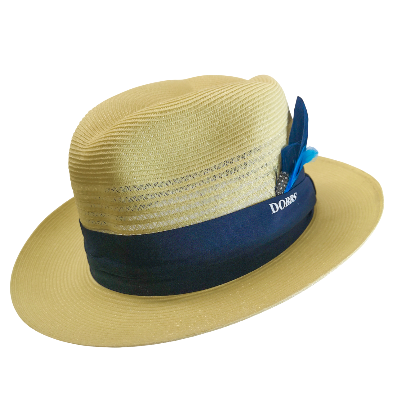 DOBBS Navy Band Khaki Stone Fedora Hat