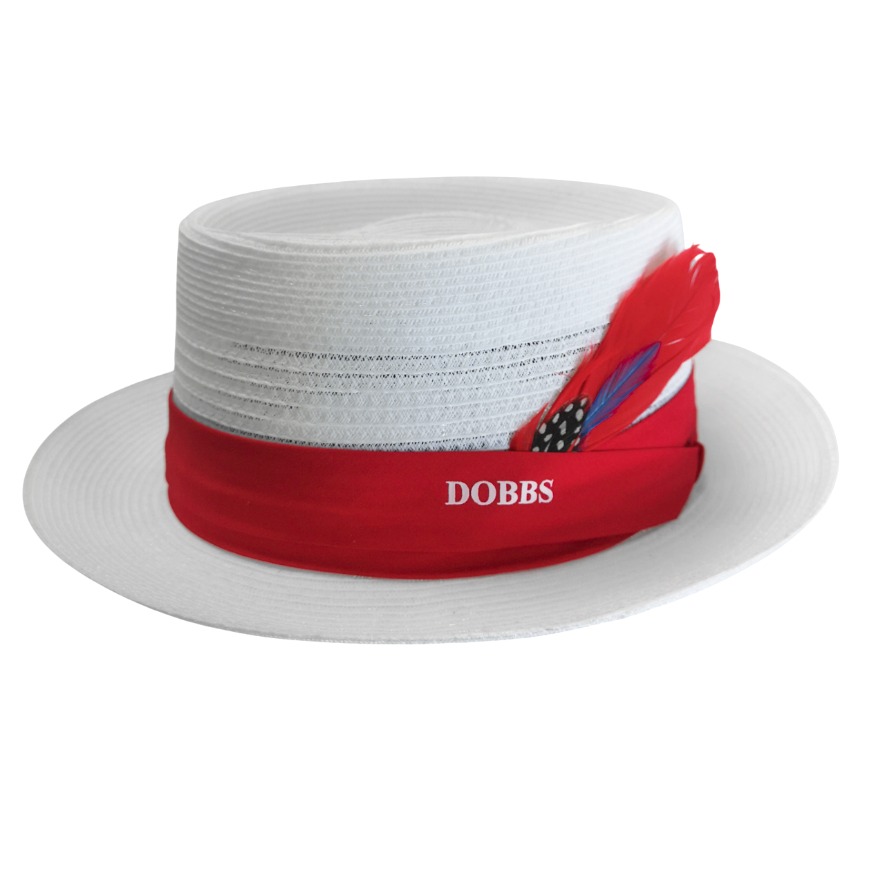 DOBBS Red Band White Straw Fedora Hat