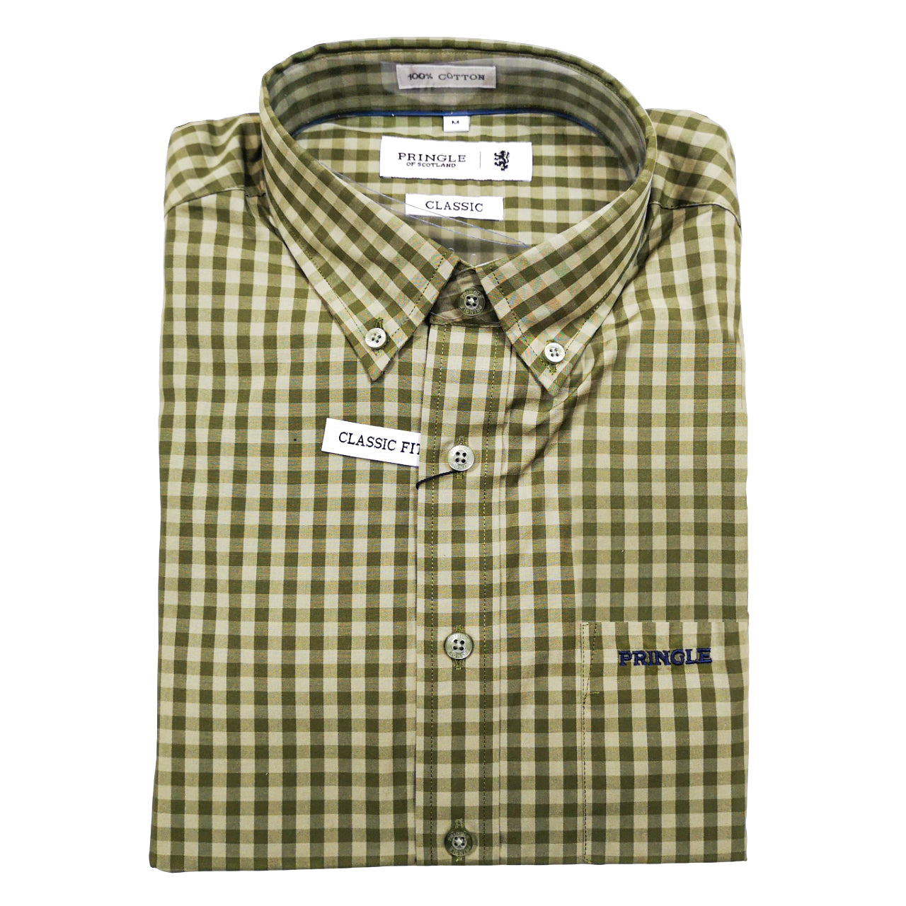 Pringle LS Olive Check Shirt Classic Fit