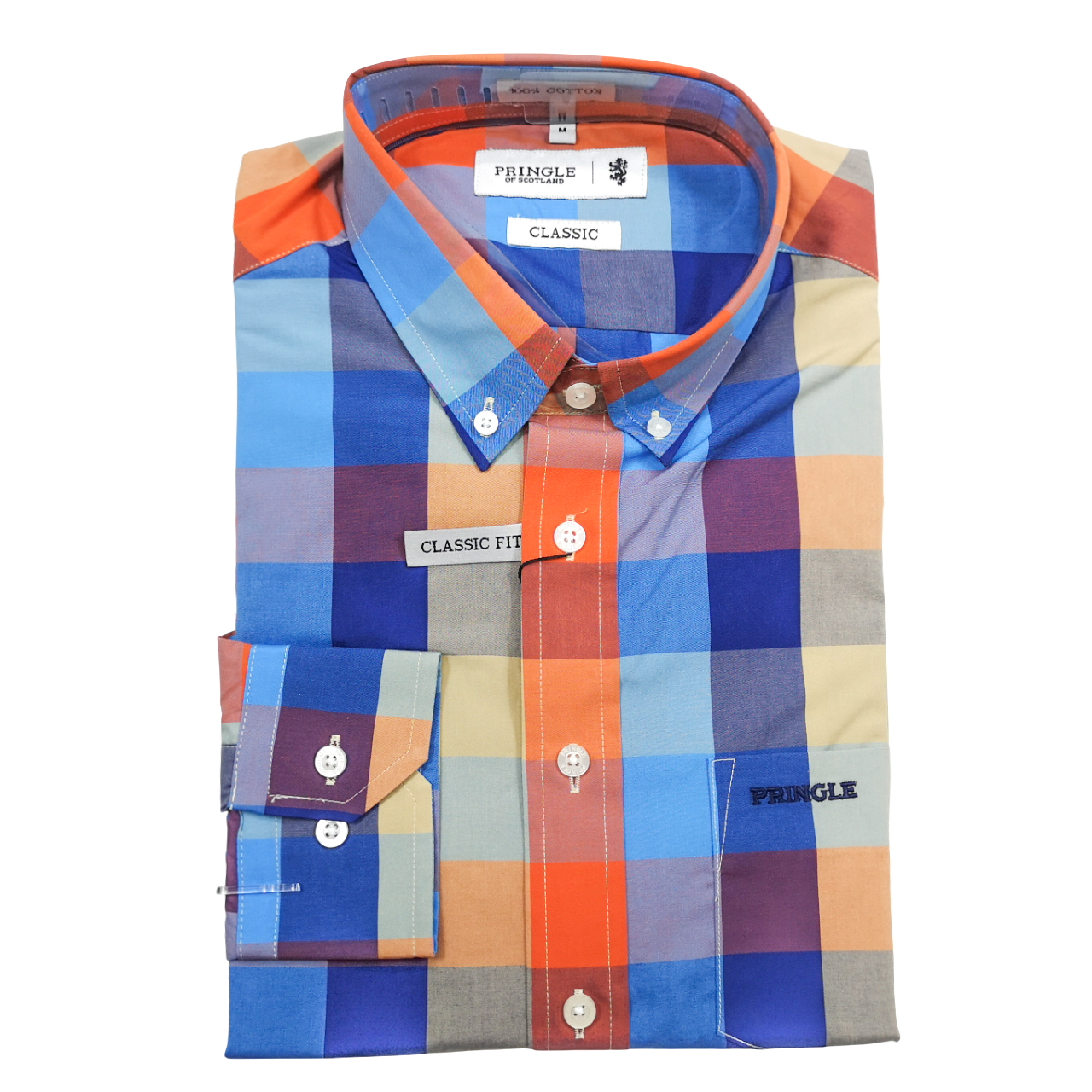 Pringle LS Rust Blue Check Classic Reg Fit Shirt