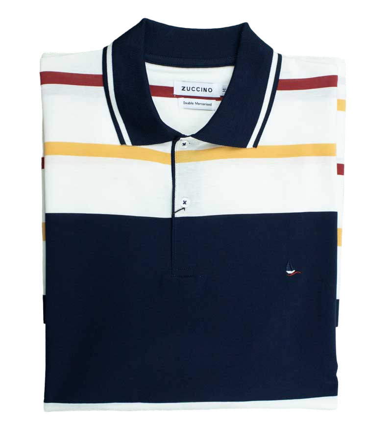 Zuccino Stripe Navy Double Mecerised Golfer