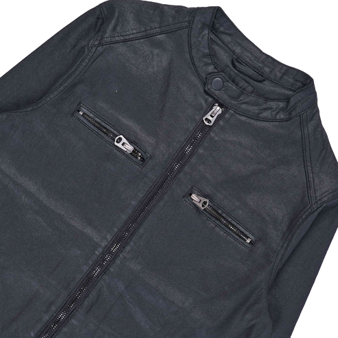 Cutty Captain Wax Denim Biker Jacket Black