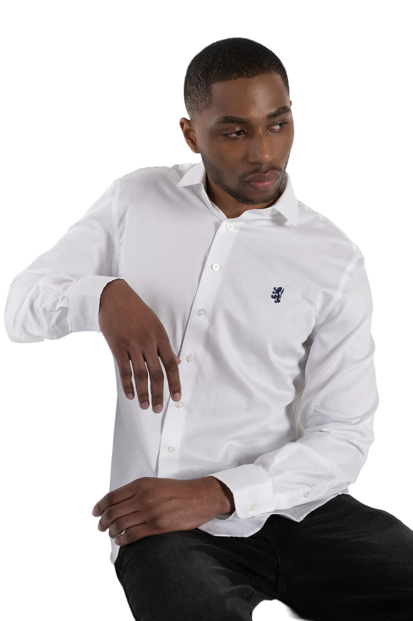 PRINGLE White LS Tailored Slim Fit Shirt