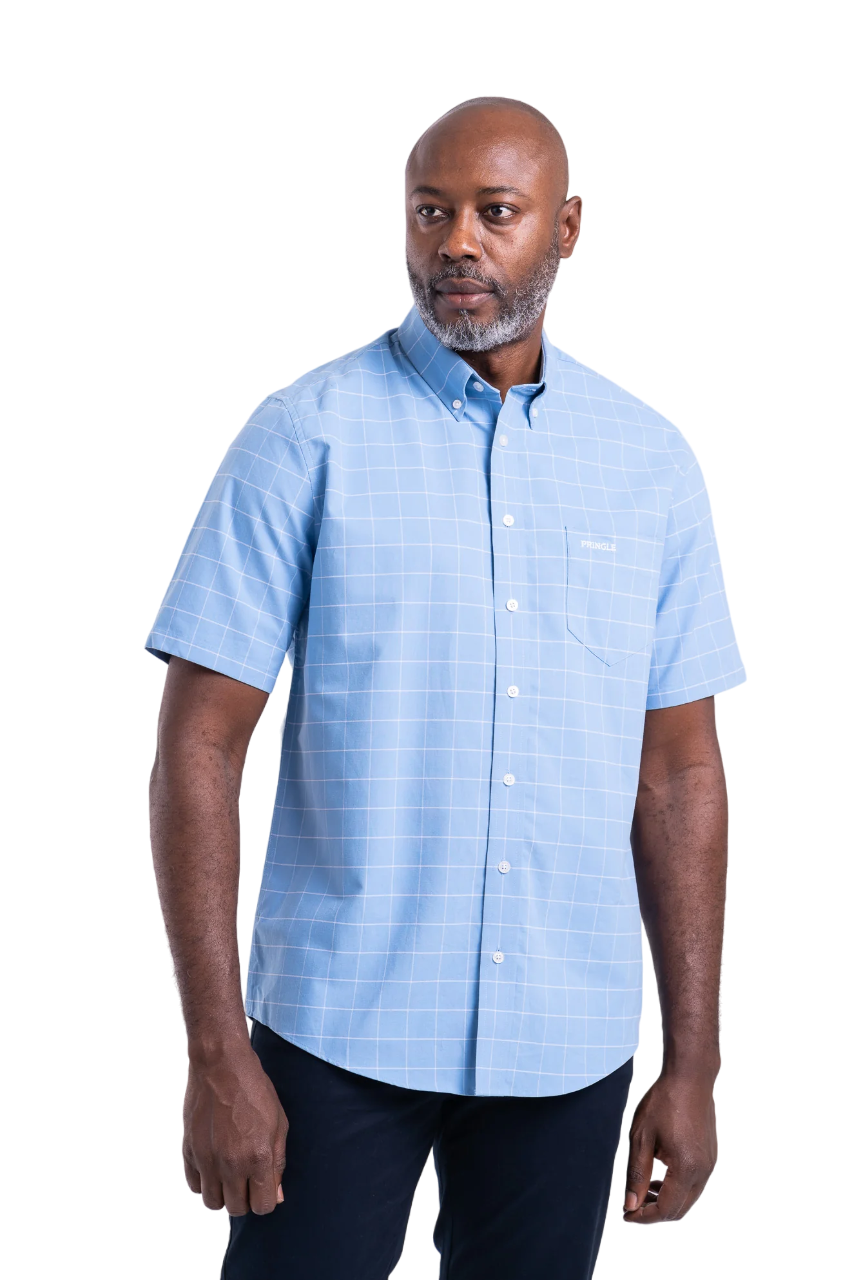 Pringle Oxford Blue SS Classic Regular Fit Shirt