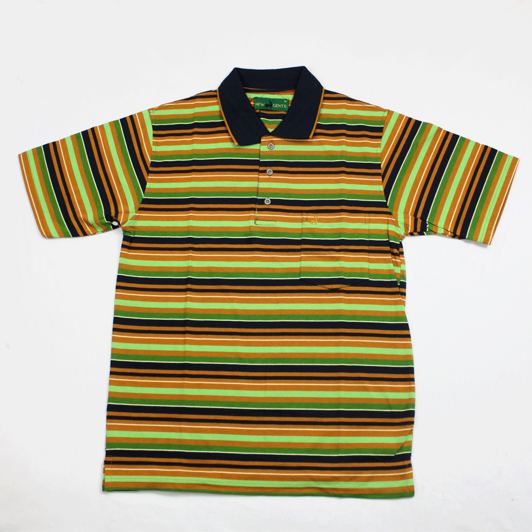 NEW GENTS Green Striped SS Golfer