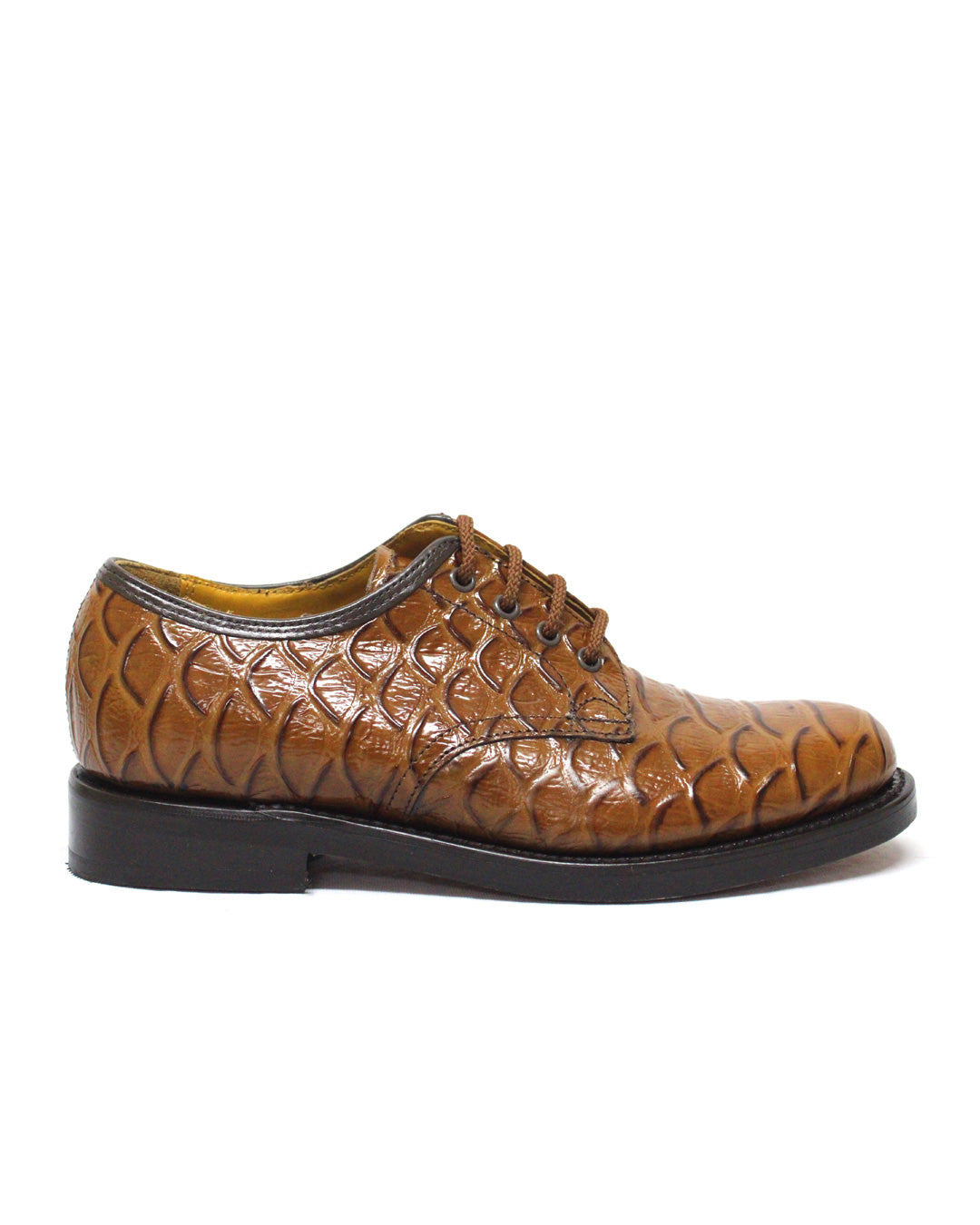 SAXONE Leather Tan Brown Croc Shoe