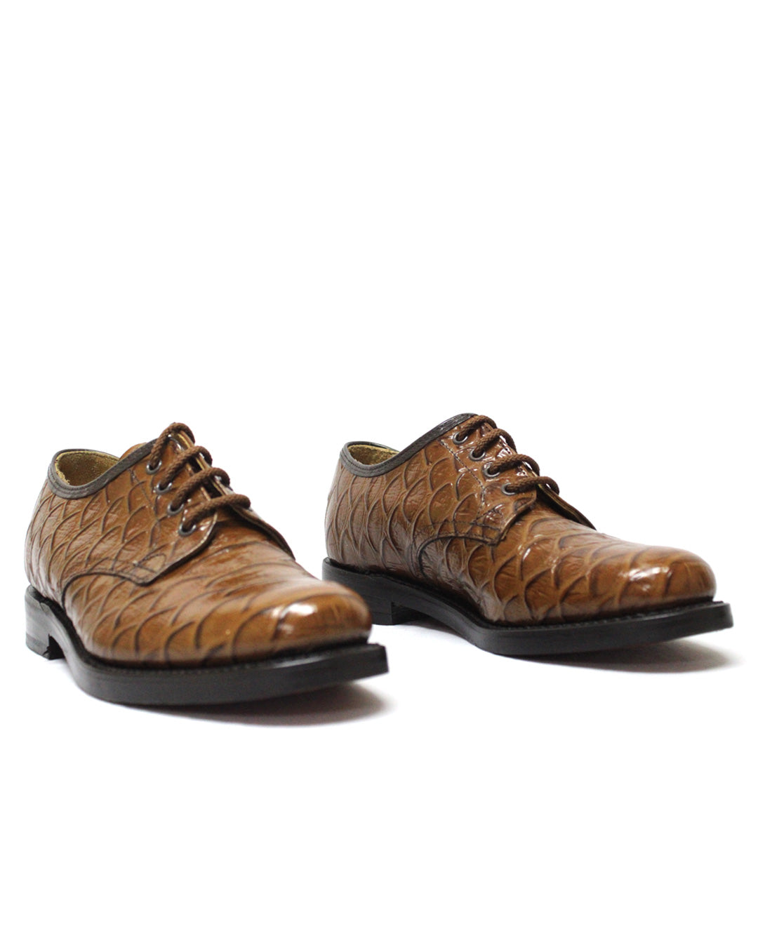 SAXONE Leather Tan Brown Croc Shoe