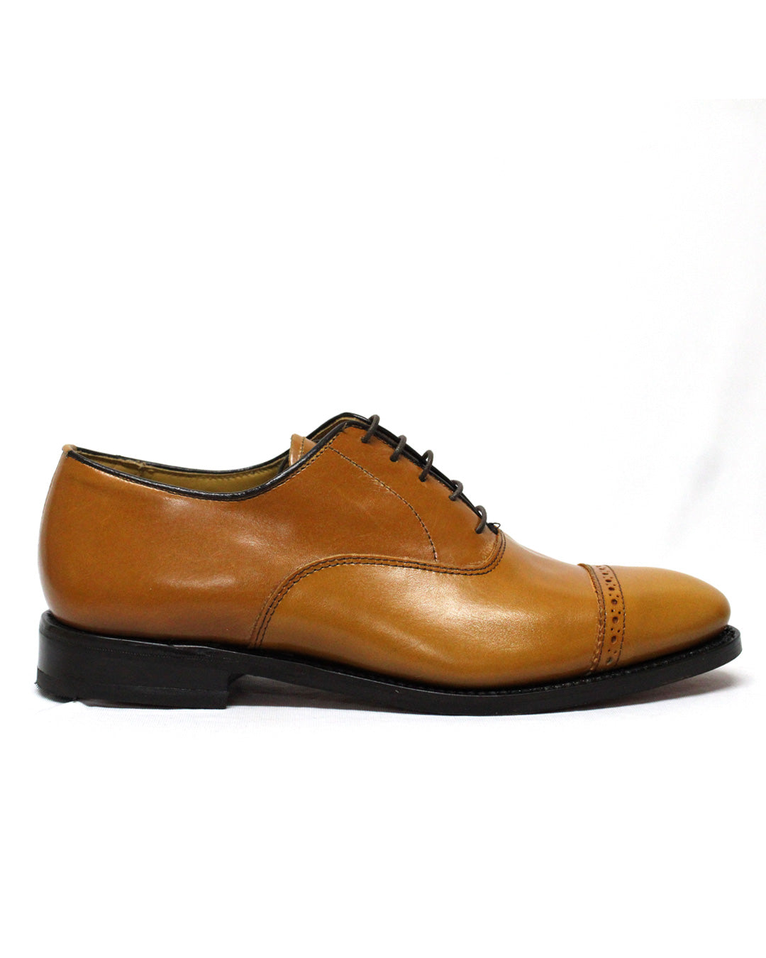 SAXONE Leather Tan Toe Cap Shoe