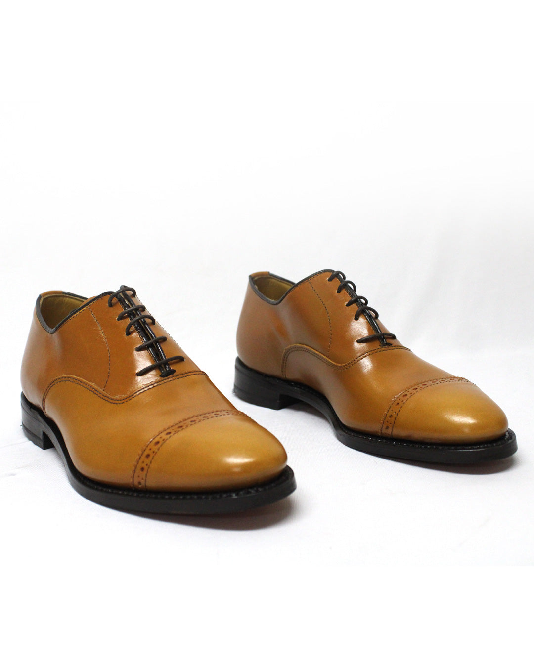 SAXONE Leather Tan Toe Cap Shoe