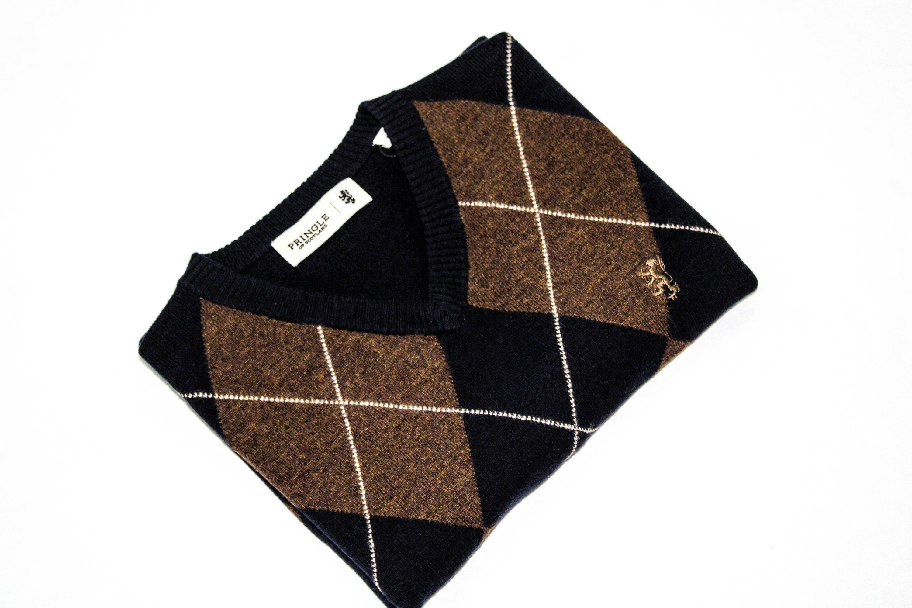 PRINGLE Argyle knitwear V Neck Navy Brown